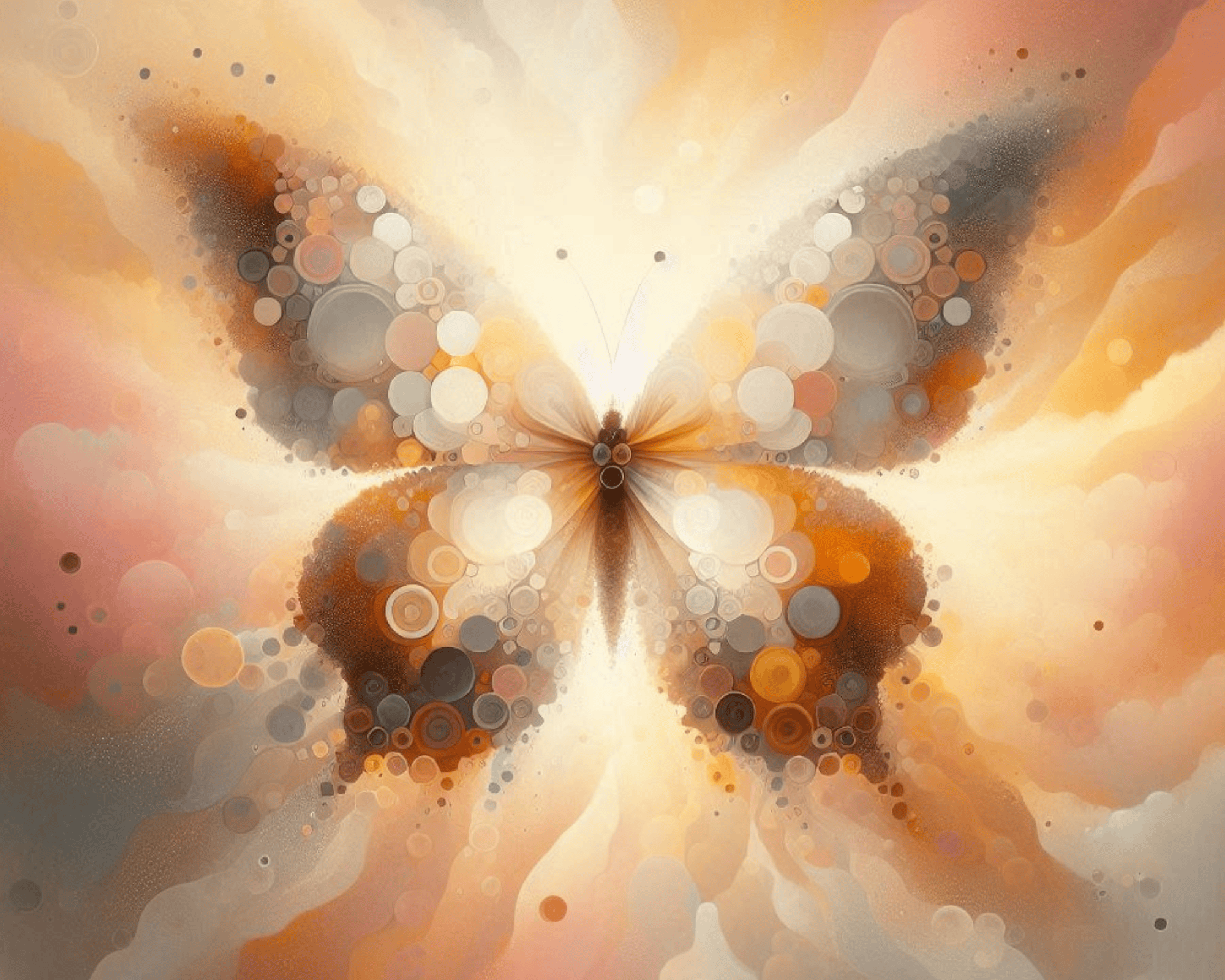 Papillon symbole de transformation sur fond abstrait aux tons pastels, évoquant l’épanouissement féminin après 50 ans